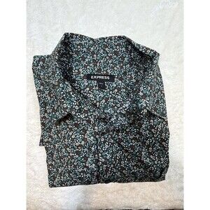 Express Shirt Men's Large Green Floral Long Sleeve Button Up